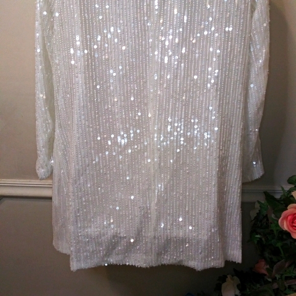 Boohoo White Sparkly Sequined Bridal/Special Occasion Coat Jacket - Picture 7 of 10